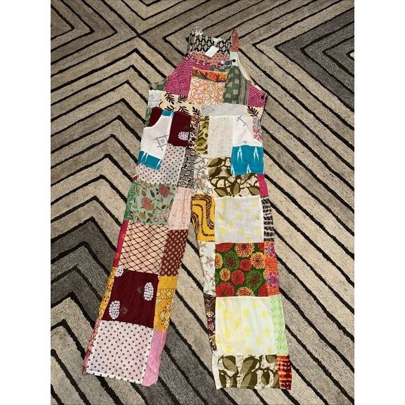 NWT Ashley Taylor Patchwork Overalls Jumpsuit Boho Hippie One Size 100% Cotton - Picture 1 of 7